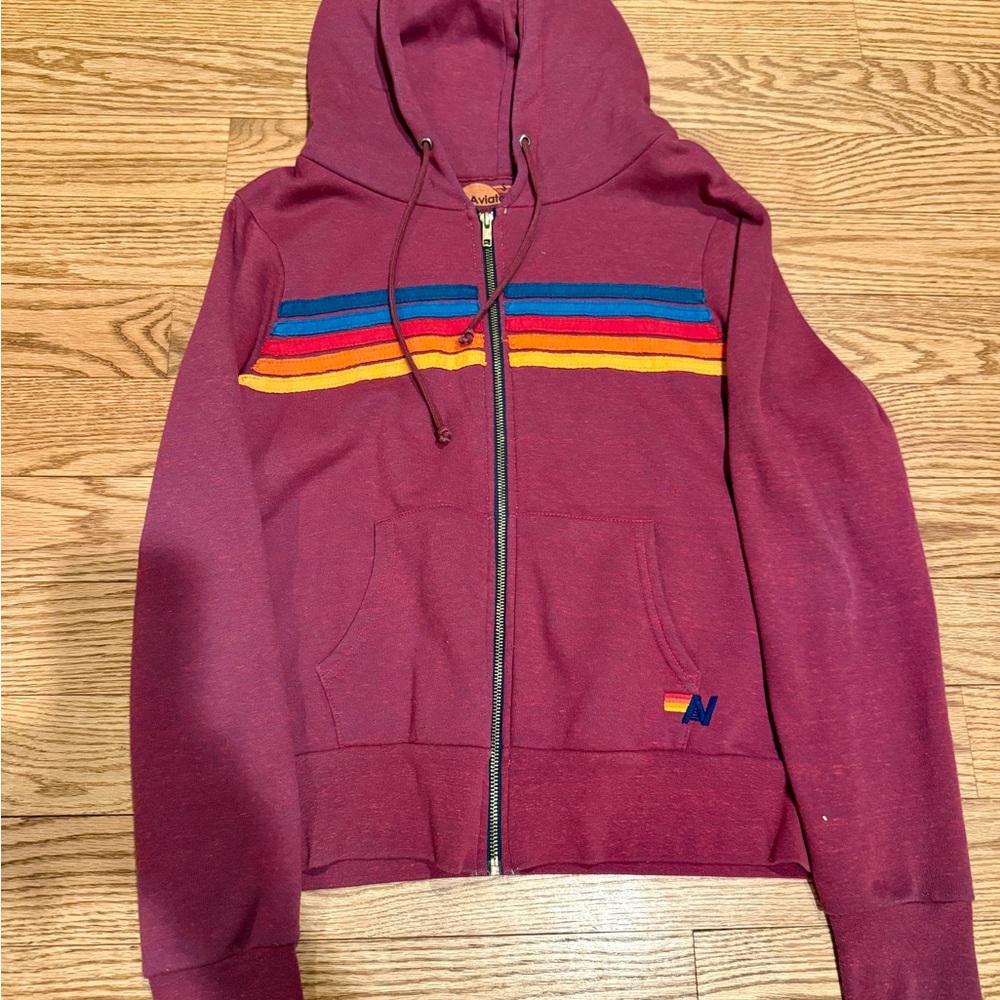 Aviator Nation Maroon Hoodie with Stripes